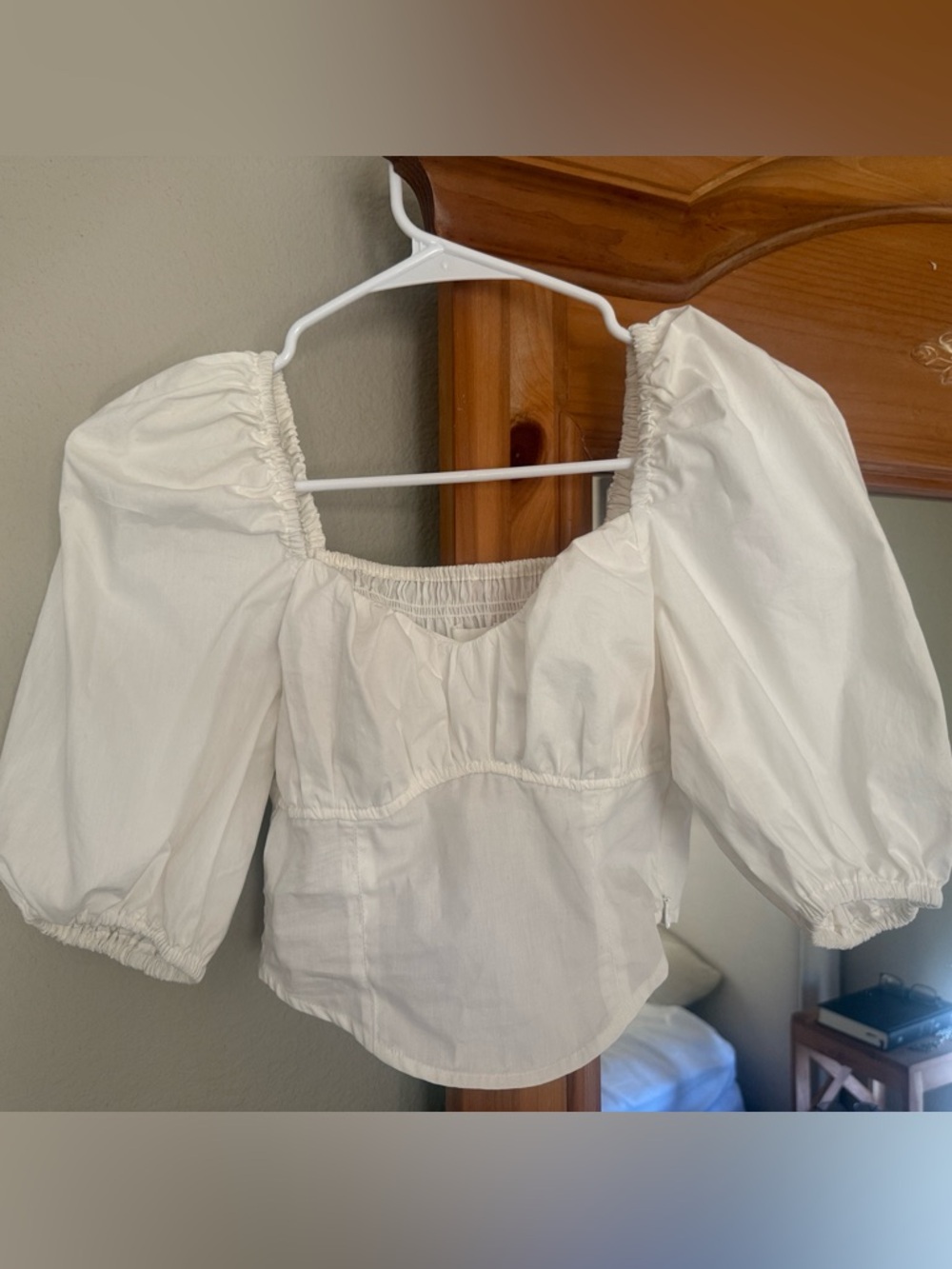 H&M White Puff-Sleeve Square Neck Crop Blouse